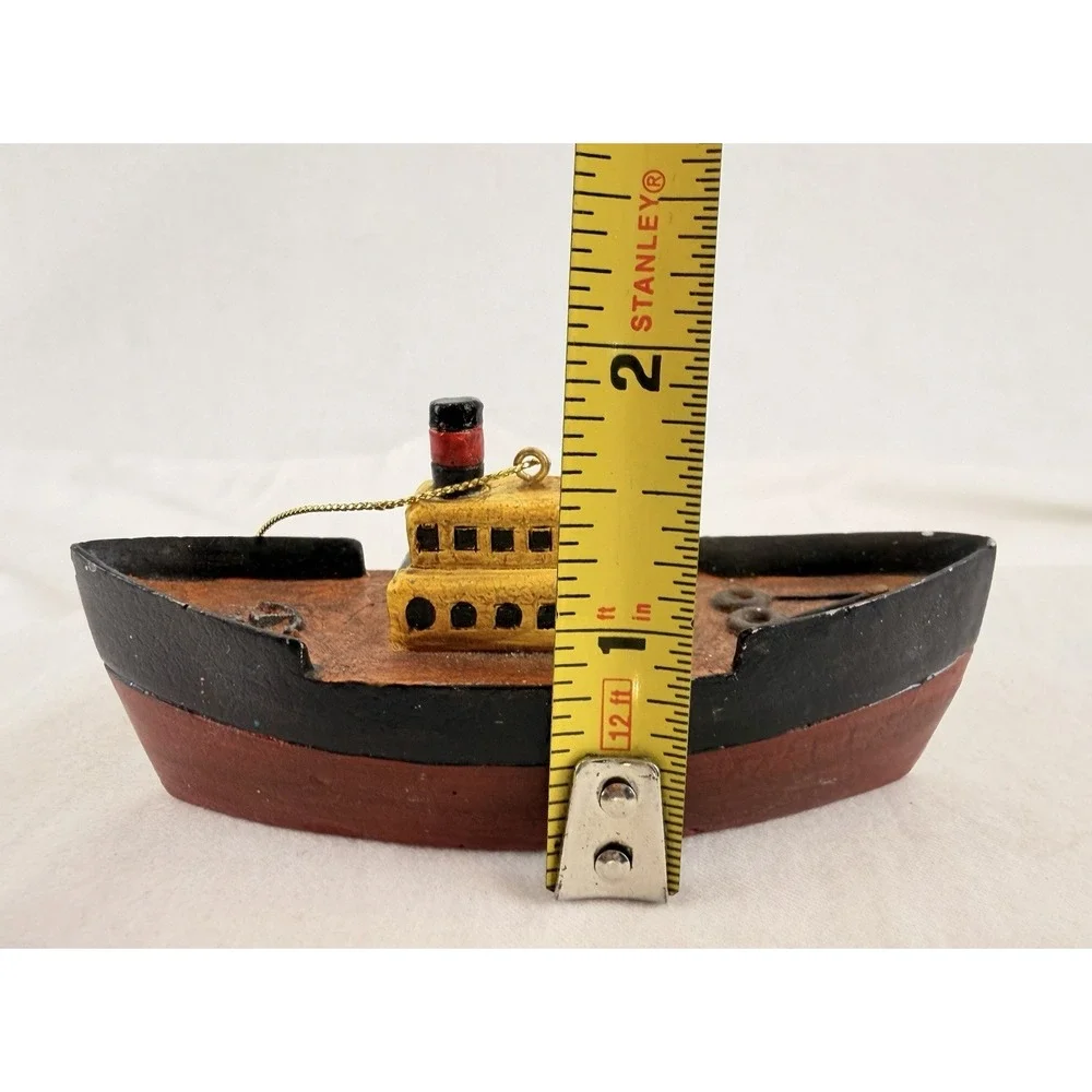 Vintage Hand Carved Wood Tugboat Ornament Folk Art‎ Nautical Boat